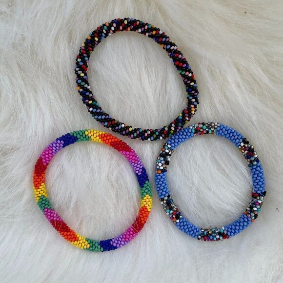 HAND CRAFTED in Nepal Beaded Bracelets (set of 3) #307 - Picture 3 of 4